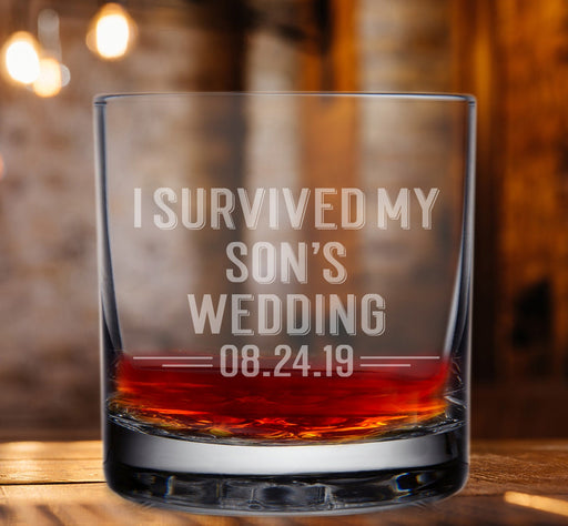 I Survived My Sons Wedding Whiskey Glass-Whiskey Glasses + Wine-Maddie & Co.