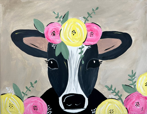 Painting 'Floral Moo' 11" x 14"-Maddie & Co.