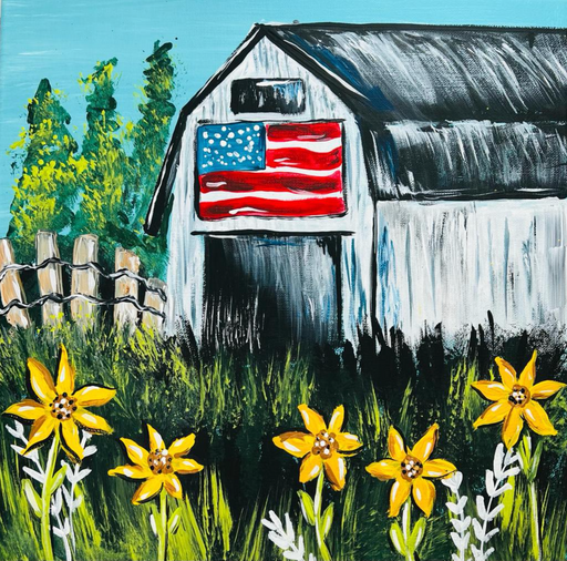 Painting 'Patriotic Barn' 12" x 12"-Maddie & Co.