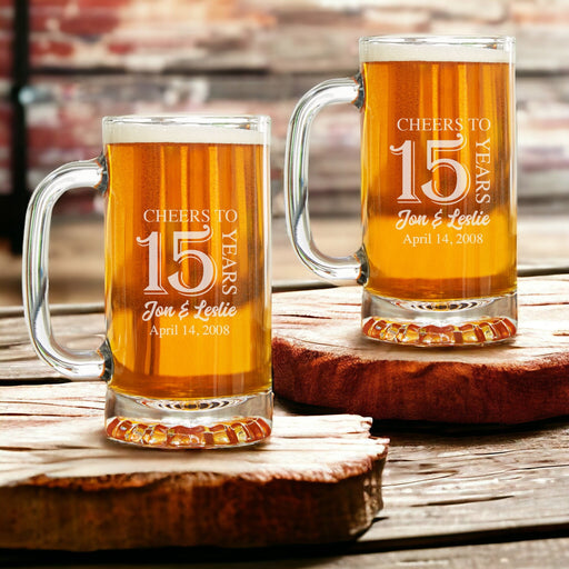 15th Wedding Anniversary Beer Mugs-Maddie & Co.