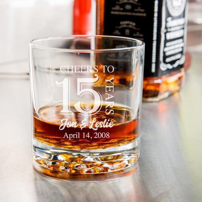 Cheers to 15 Year Anniversary Whiskey Glass-Maddie & Co.